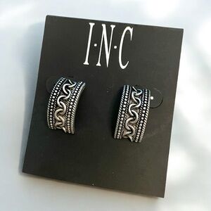 NWT INC Silver Plated C Hoop Textured Earrings